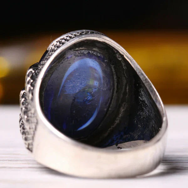 Turkish 925 Sterling Silver Eagle Claw Sapphire Stone Mens Ring