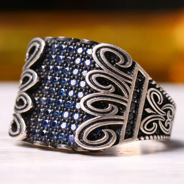 Turkish 925 Sterling Silver Luxury Multi Sapphire Stones Mens Ring
