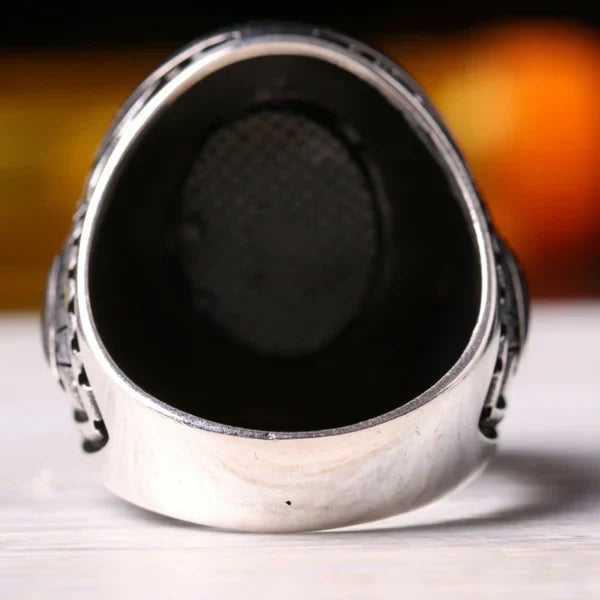 Turkish 925 Sterling Silver Sailor Seaman Anchor Onyx Stone Mens Ring