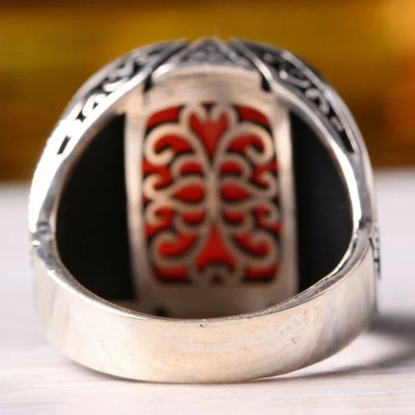 Turkish Jewelry 925 Sterling Silver Scorpion Agate Aqeeq Mens Ring