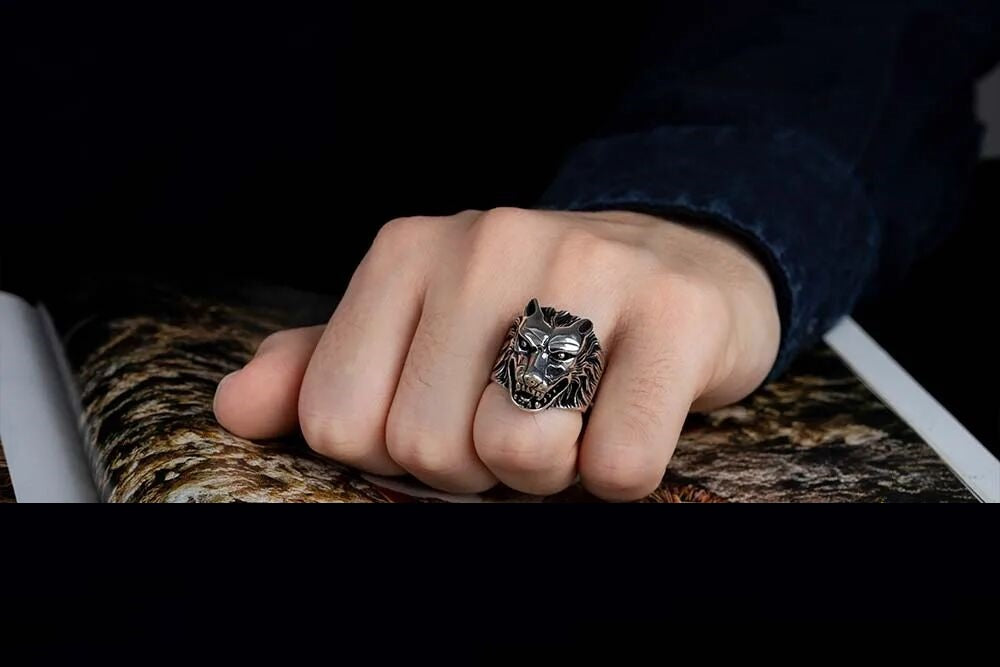Roaring Lion Head Silver Men Ring