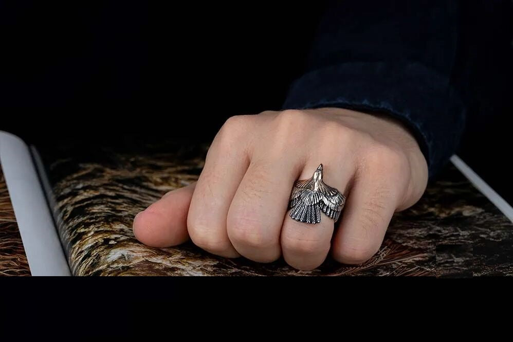Flying Eagle Head Adjustable Size Silver Ring