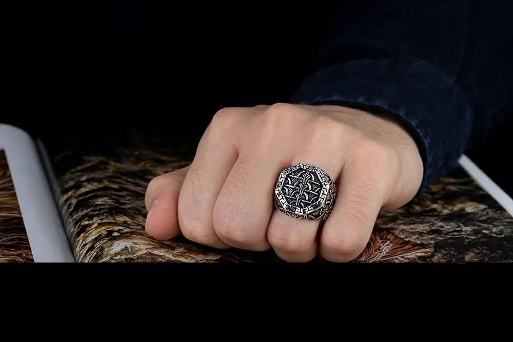 Oxidized Octagon Knitting Silver Ring