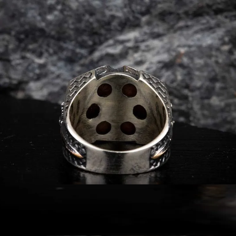 Tiger’s Eye Crossed Swords Design Spinner Ring With Sword Figure