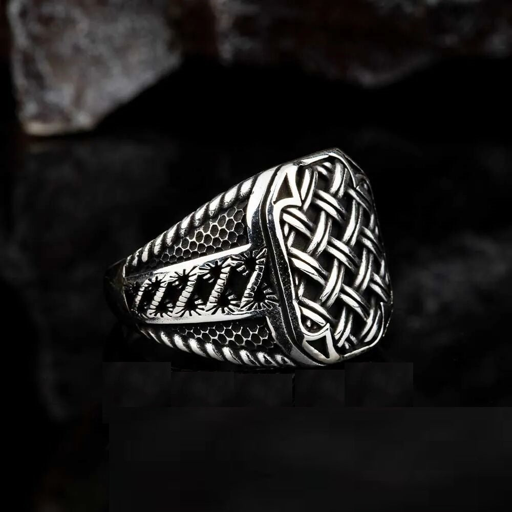 Stoneless Knit Ornament Silver Ring