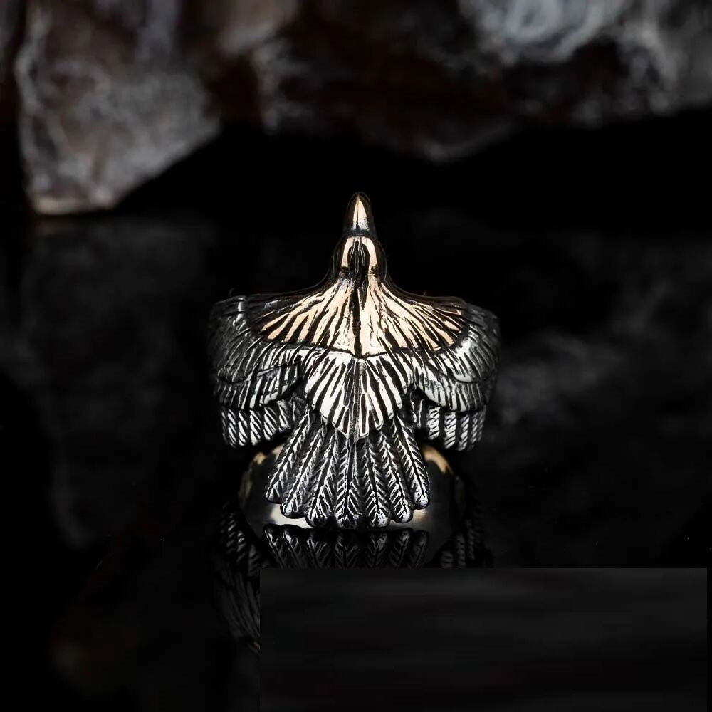 Flying Eagle Head Adjustable Size Silver Ring