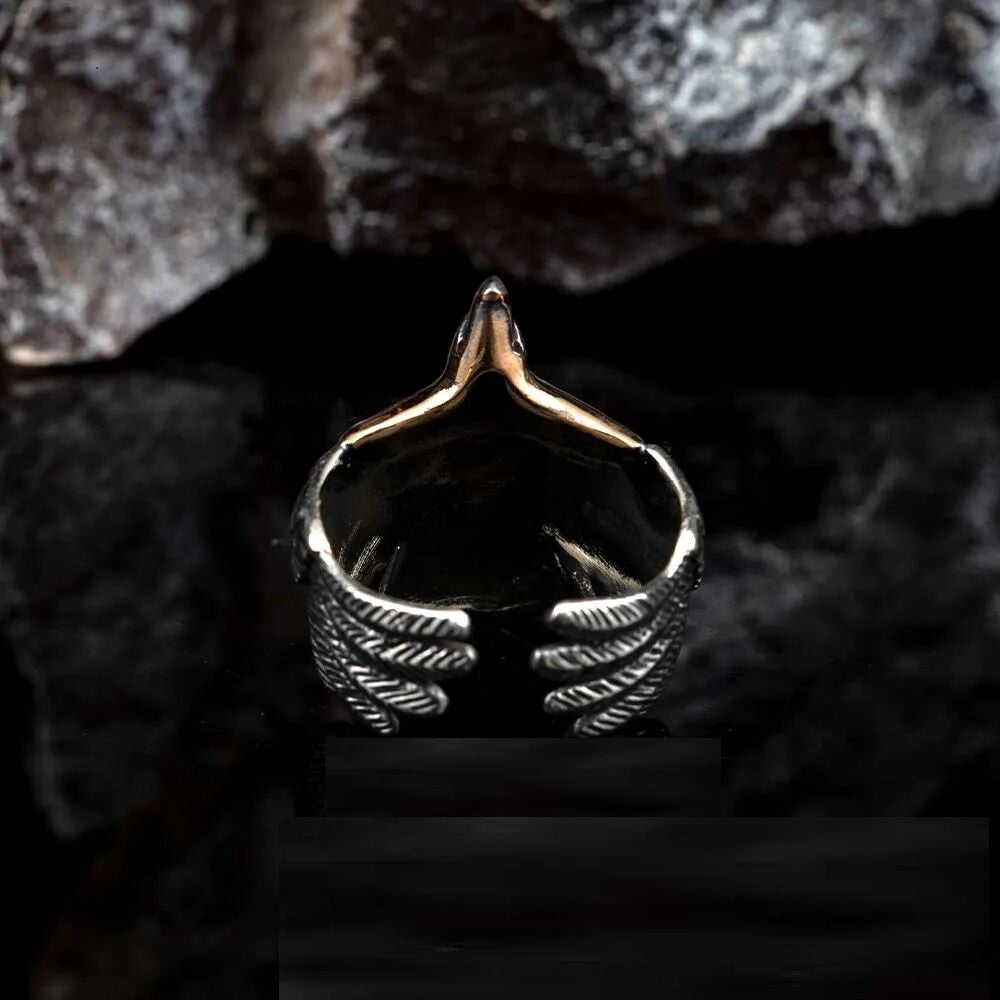 Flying Eagle Head Adjustable Size Silver Ring