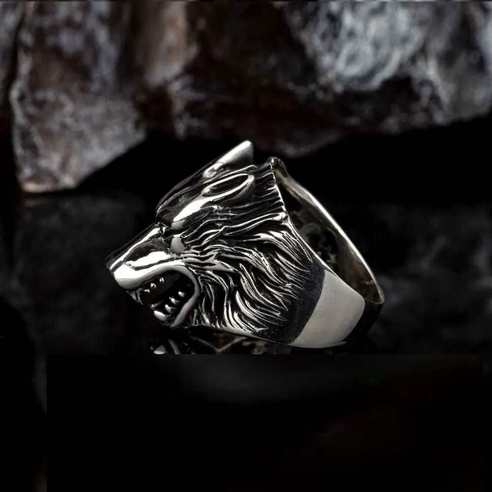 Roaring Lion Head Silver Men Ring