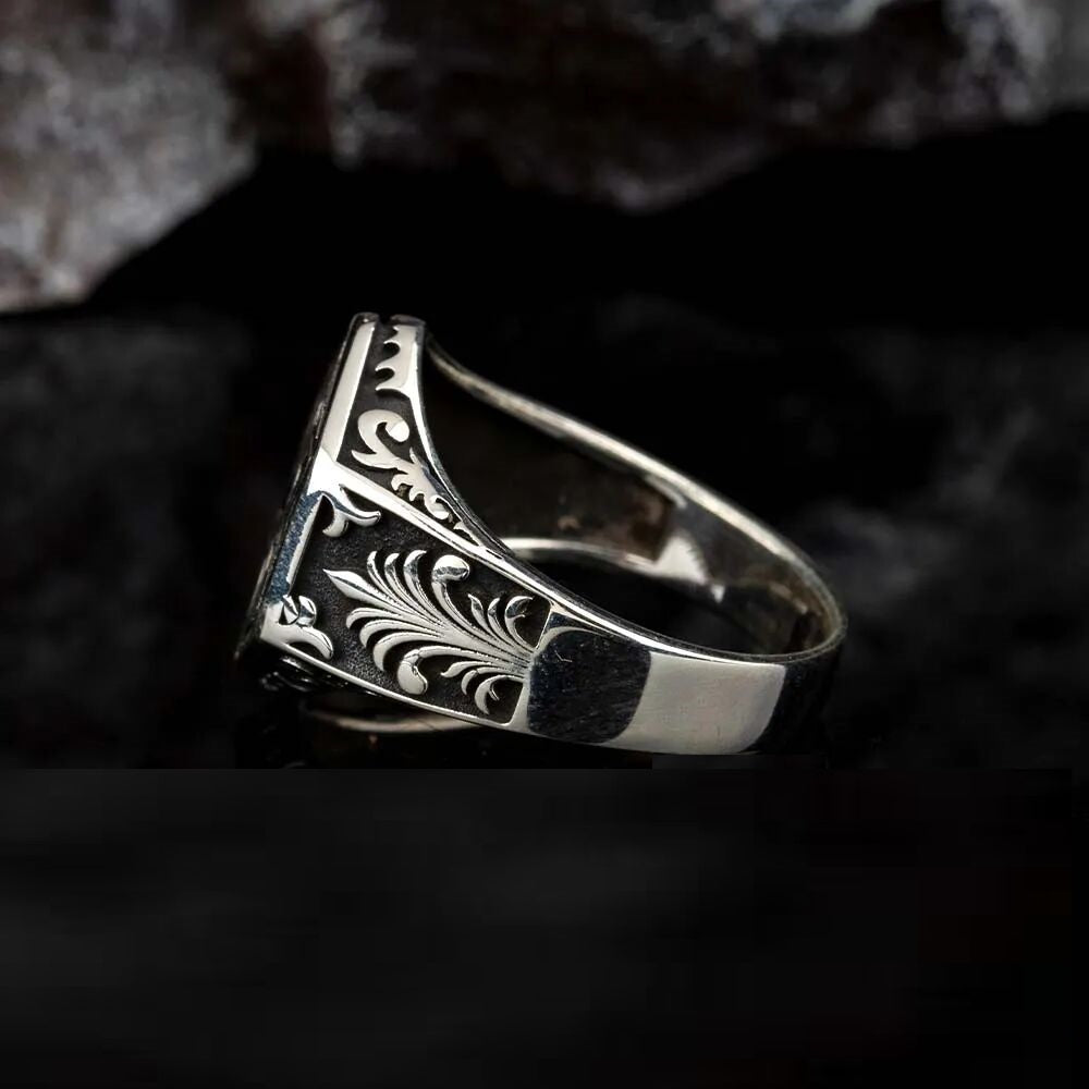 Single Black Zircon Hexagon Silver Ring