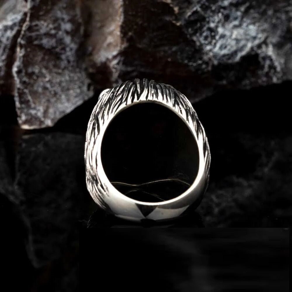 Lion Head Figure Silver Men Ring