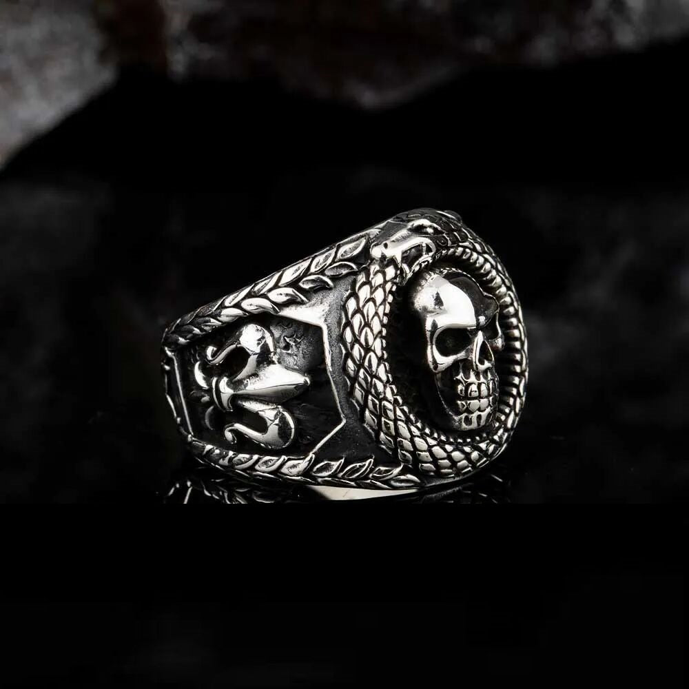 Stoneless Skull Oxidized Silver Ring