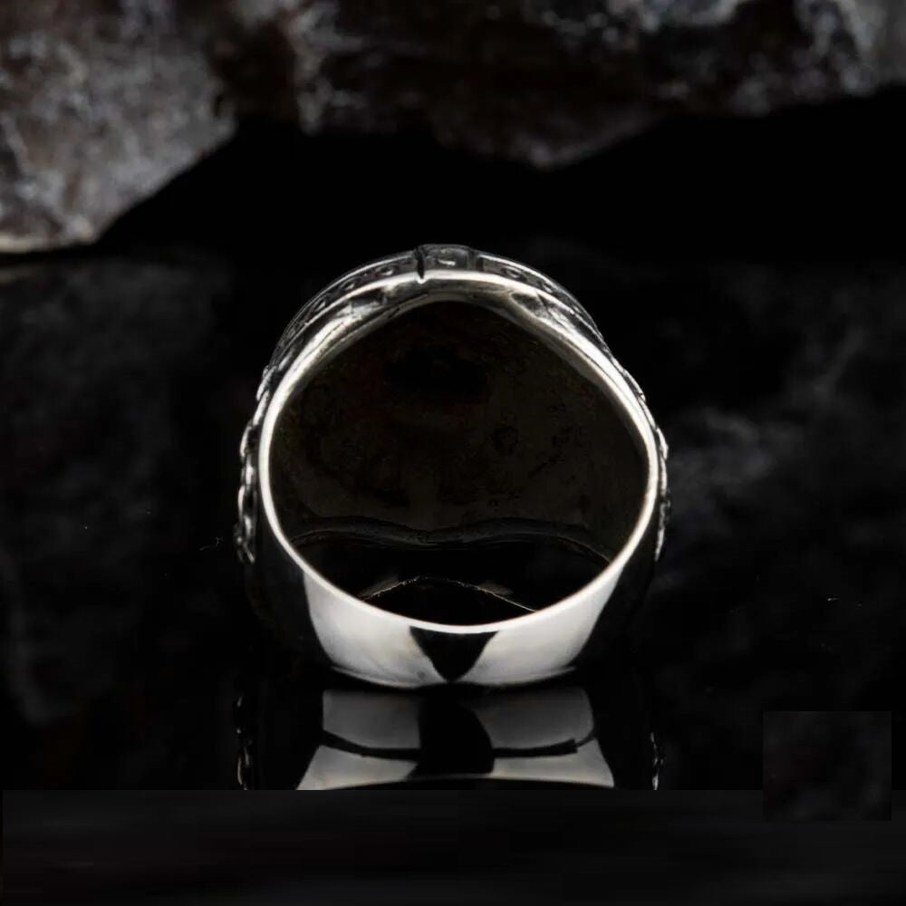 Oxidized Silver Ring With Roaring Lion