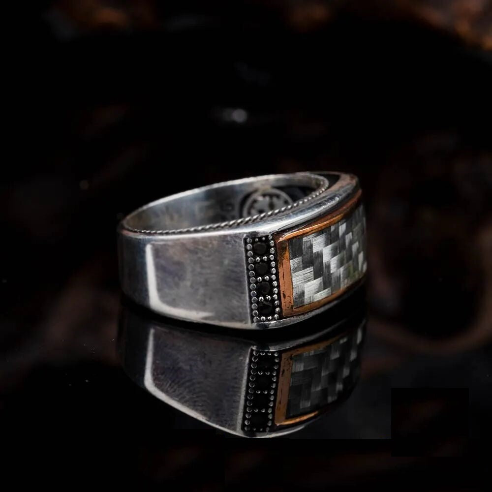 Elegant Cut Gray Carbon Silver Ring
