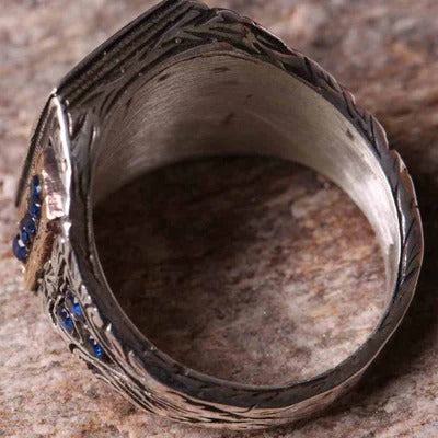 925 Sterling Silver Christian Cross Sapphire Religious Mens Ring