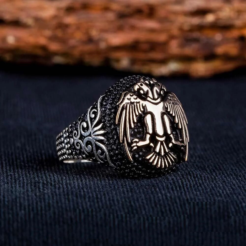 Stoneless Double Headed Eagle Oval Silver Ring