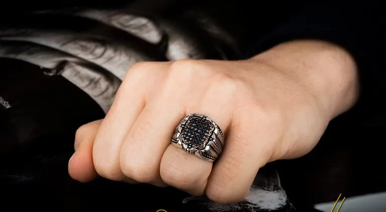 Elegant Black Zircon Covered Silver Ring