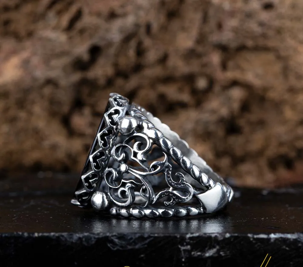 Seal Of Prophet Mohammad Black Aqeeq Ring