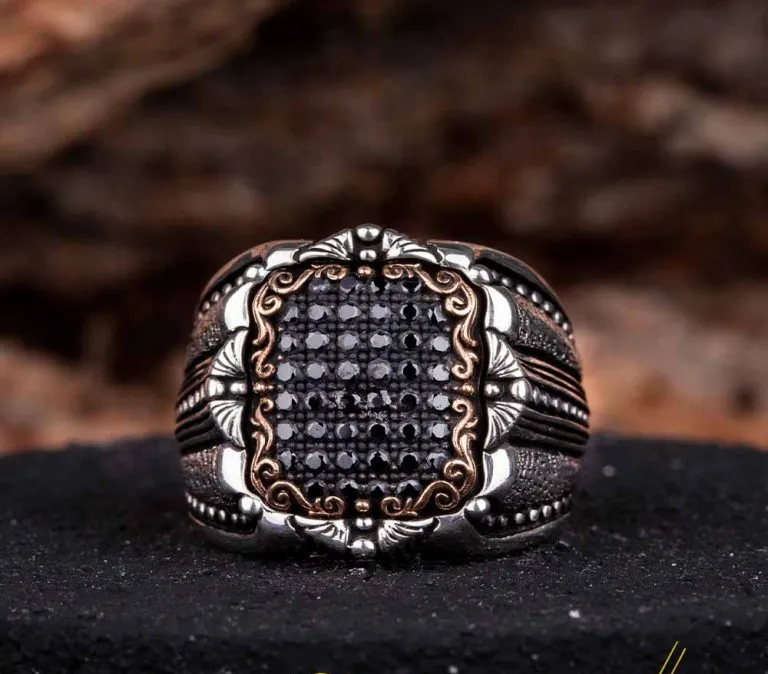 Elegant Black Zircon Covered Silver Ring