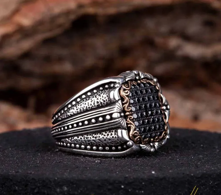 Elegant Black Zircon Covered Silver Ring
