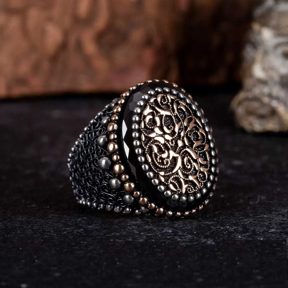 Stoneless Design Oxidized Silver Ring With Black Frame