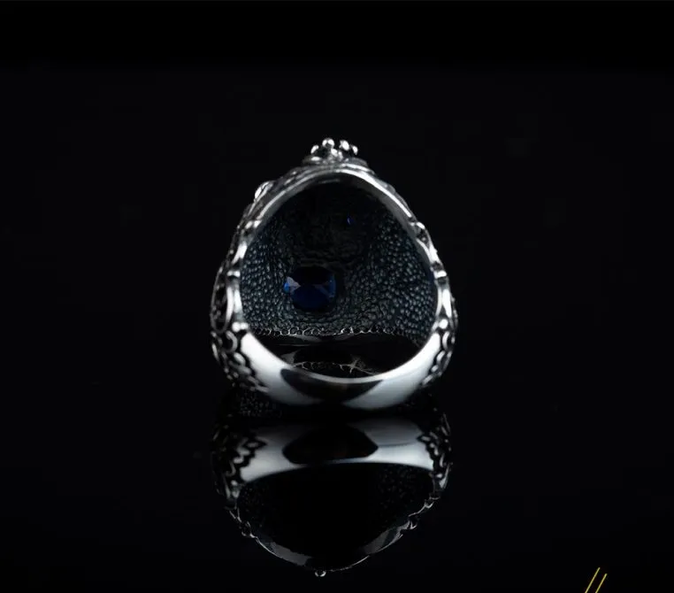 Roaring Lion Head Figure Blue Zircon Pieces Ring