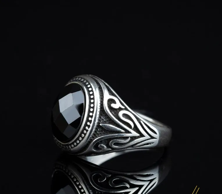 Round Black Zircon Pinky Ring