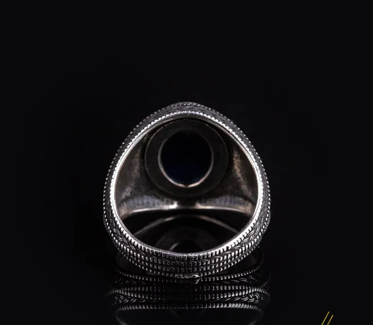 Micro Detailed Faceted Cut Blue Zircon Silver Ring