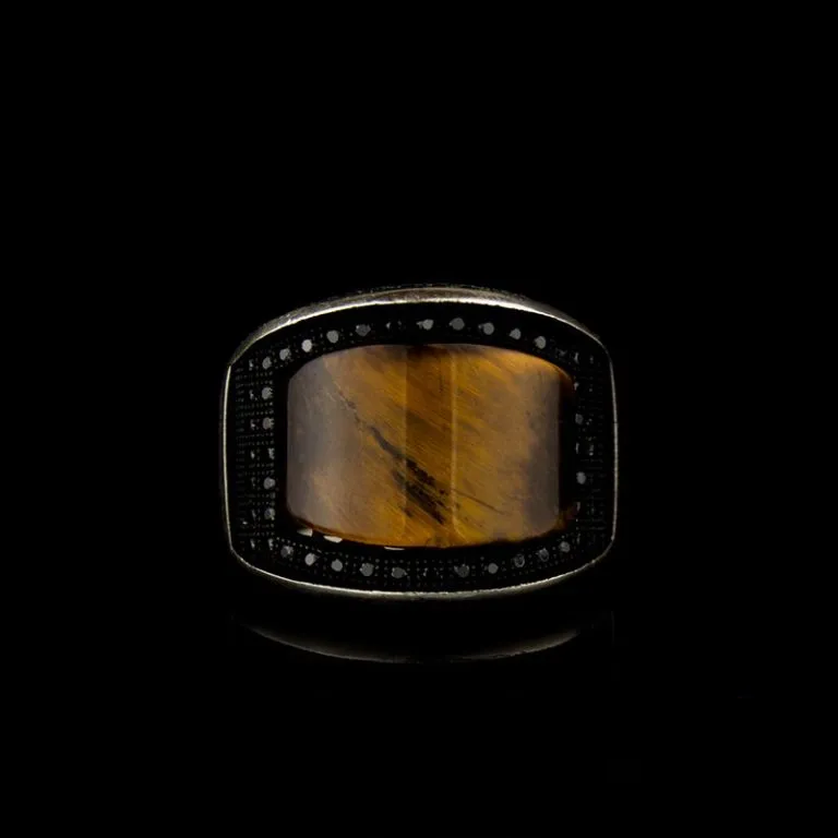 Curved Tiger’s Eye Silver Ring