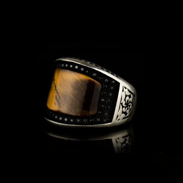 Curved Tiger’s Eye Silver Ring
