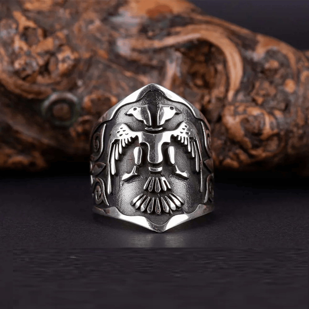Double Headed Eagle Adjustable Silver Thumb Ring