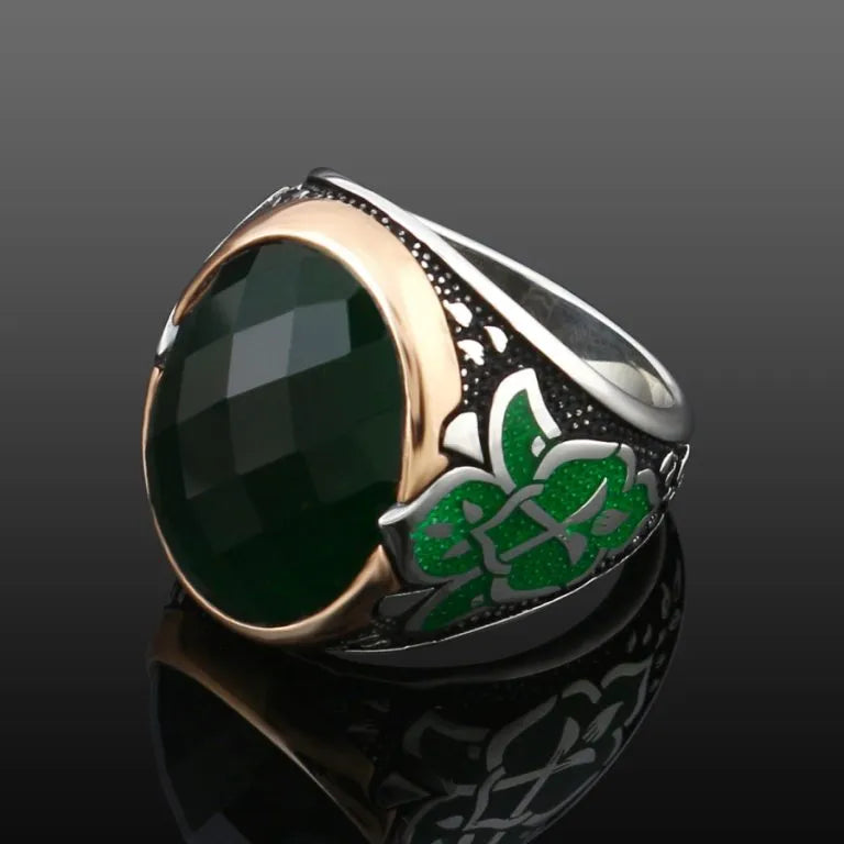 Exclusive Design Silver Men Ring With Green Zircon