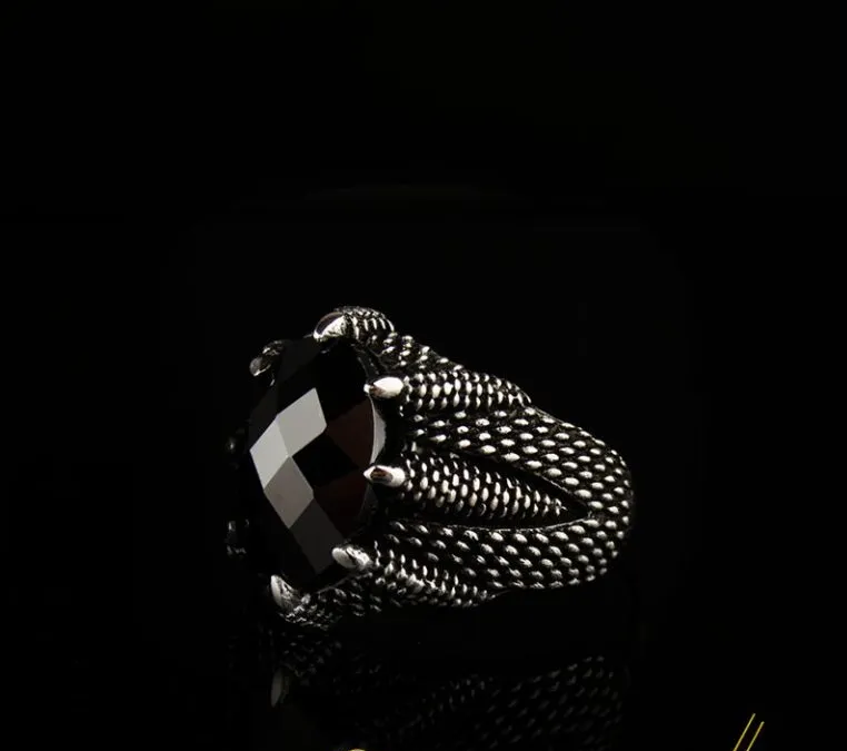 Claw Of Falcon Black Zircon Silver Ring