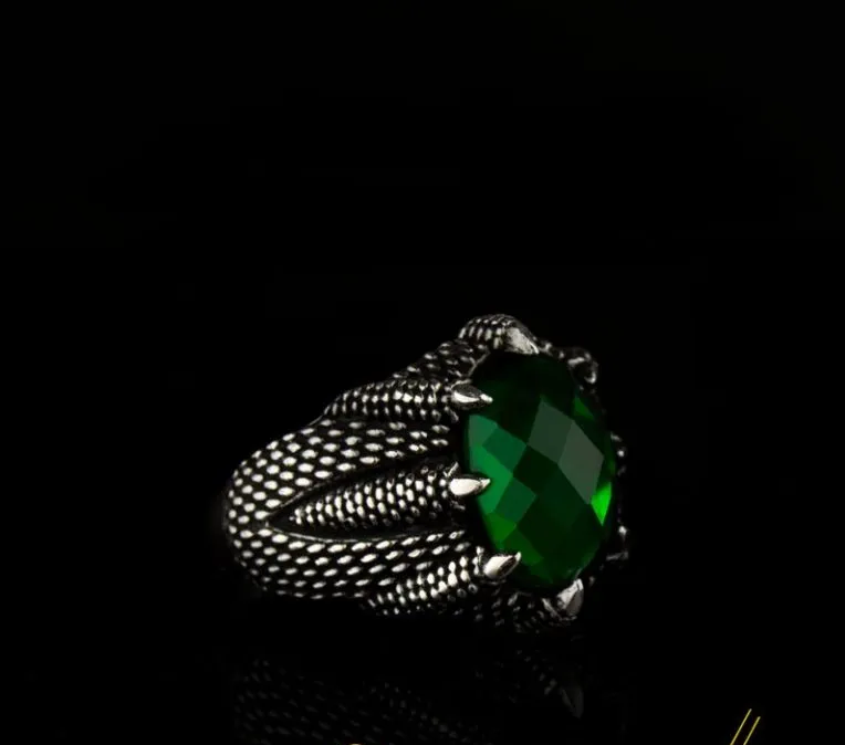 Claw Of Falcon Green Zircon Silver Ring