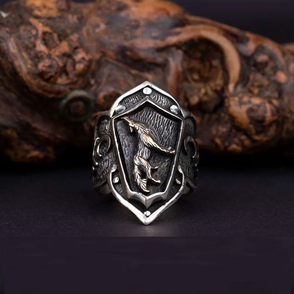 Heritage Collection Adjustable Thumb Ring With Howling Wolf