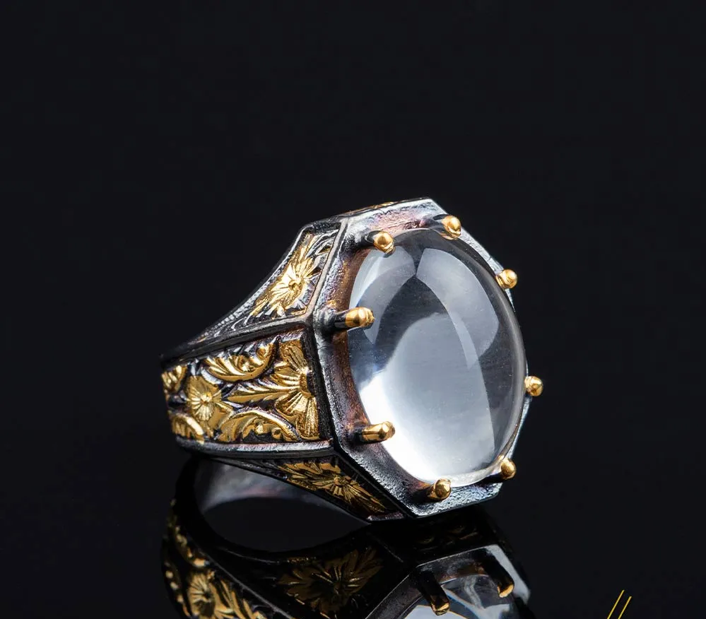 Masterpiece Collection Dur Al Najaf Gold Plated Oxidized Silver Ring