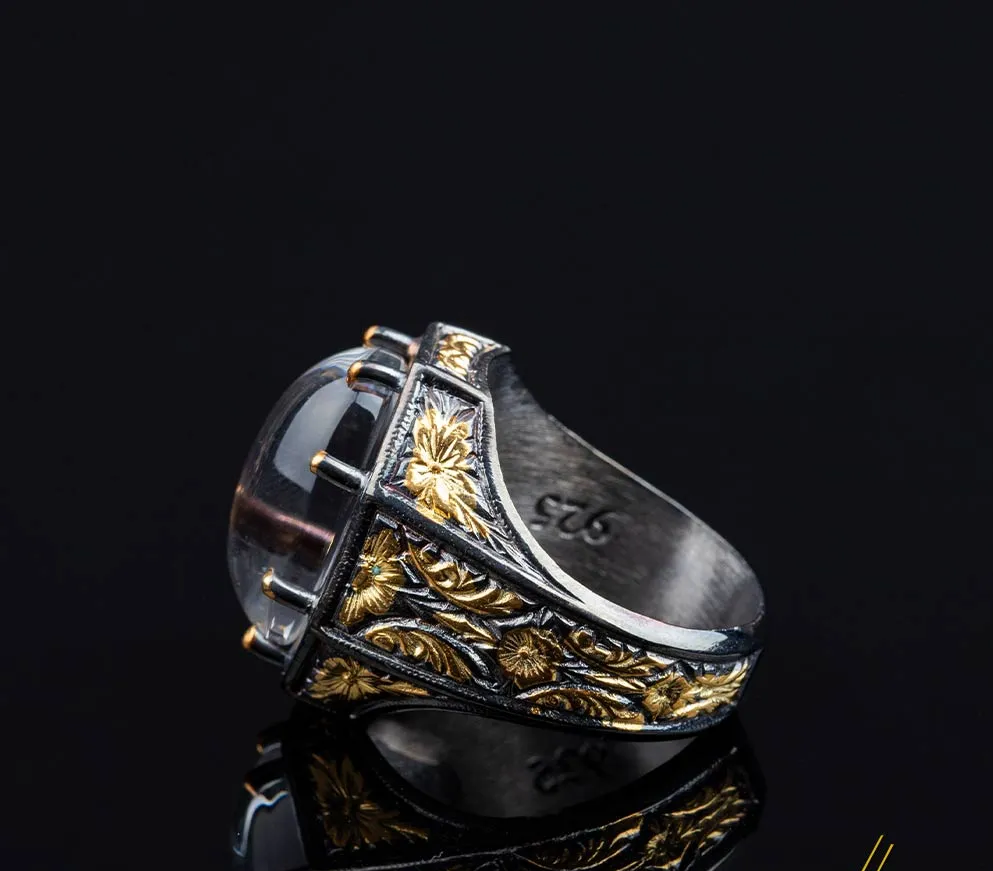 Masterpiece Collection Dur Al Najaf Gold Plated Oxidized Silver Ring