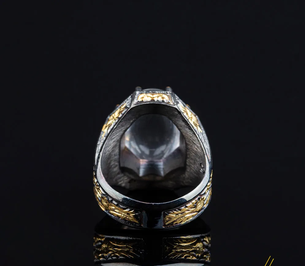 Masterpiece Collection Dur Al Najaf Gold Plated Oxidized Silver Ring