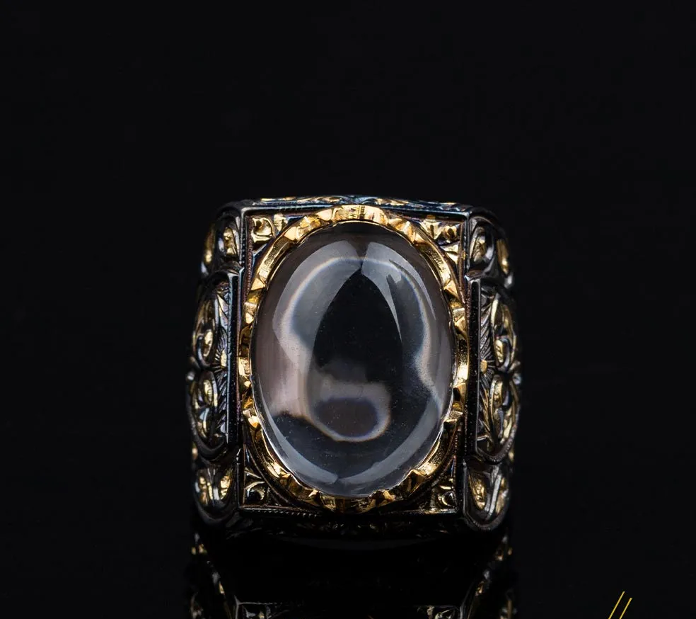 Masterpiece Collection Dur Al Najaf Rectangle Gold Plated Oxidized Ring