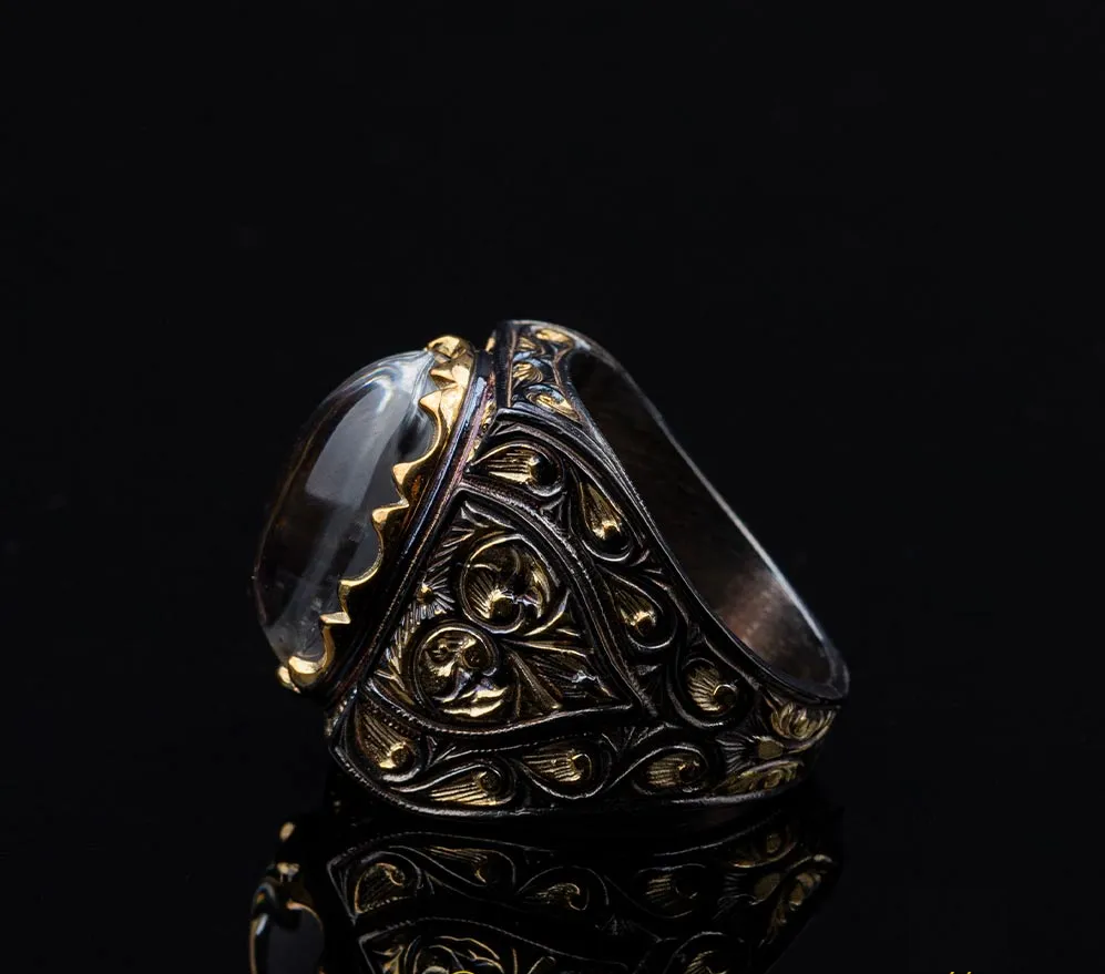 Masterpiece Collection Dur Al Najaf Rectangle Gold Plated Oxidized Ring