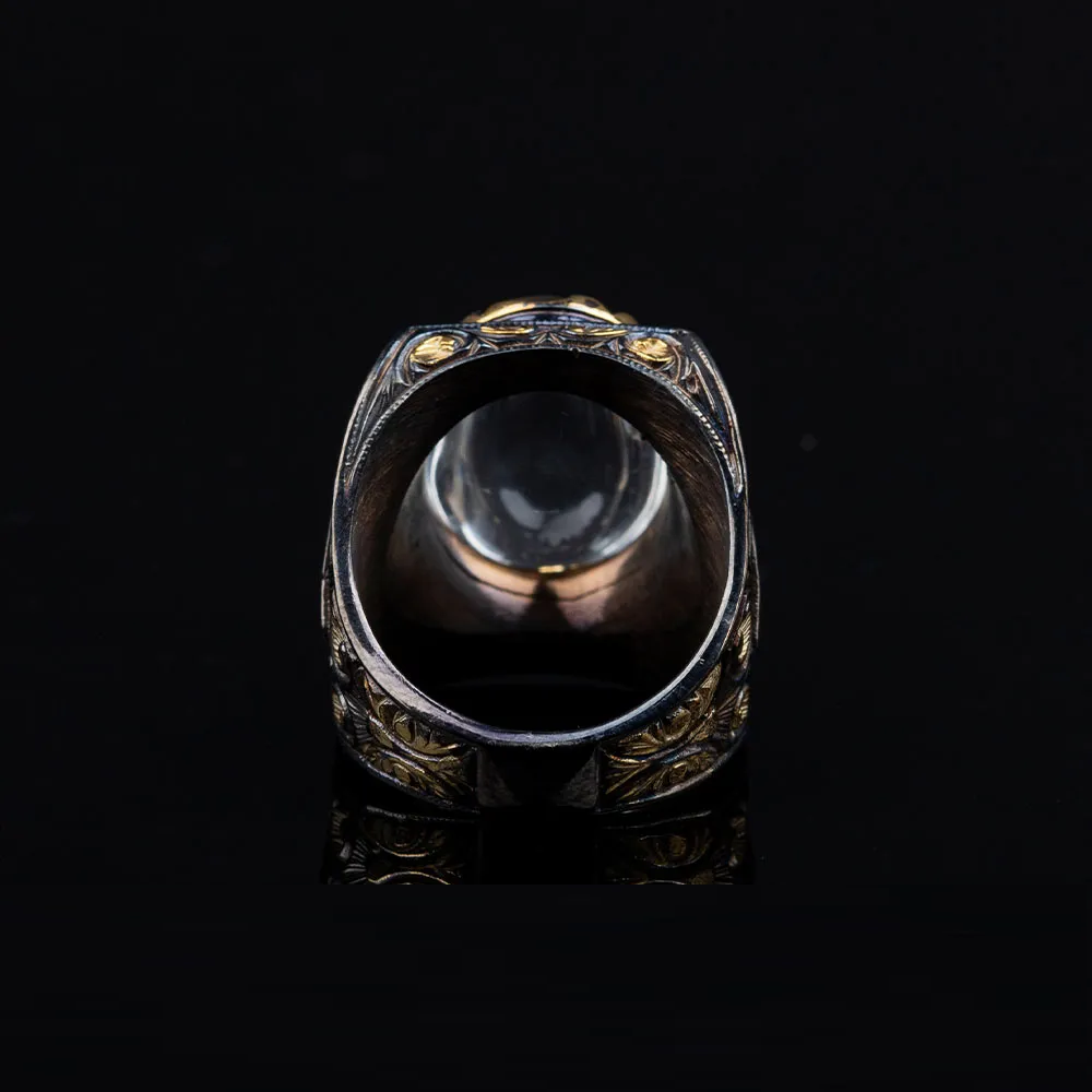 Masterpiece Collection Dur Al Najaf Rectangle Gold Plated Oxidized Ring