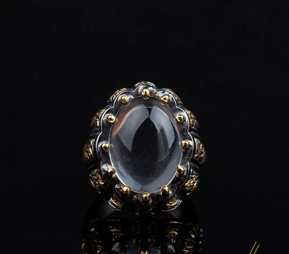 Masterpiece Collection Dur Al Najaf Oval Gold Plated Oxidized Ring
