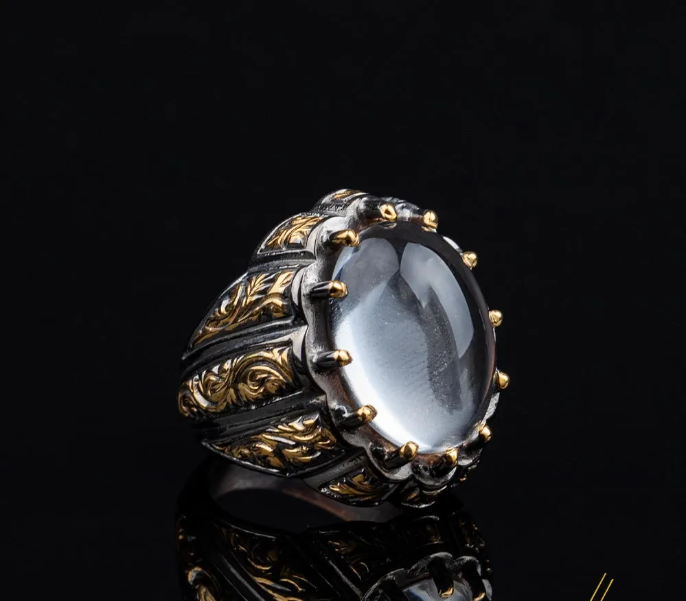Masterpiece Collection Dur Al Najaf Oval Gold Plated Oxidized Ring