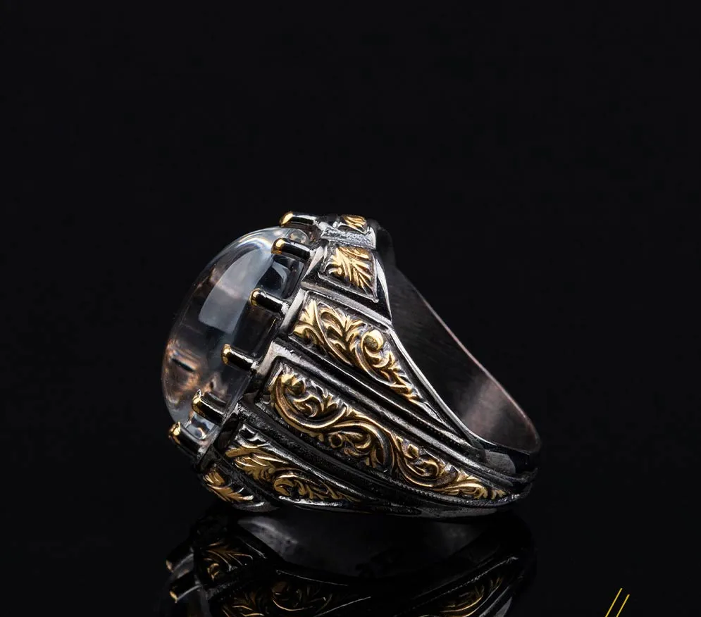 Masterpiece Collection Dur Al Najaf Oval Gold Plated Oxidized Ring
