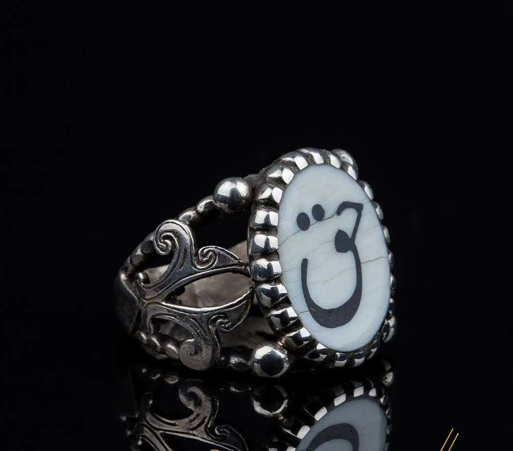 Qaf ق Ivory Handmade Silver Ring