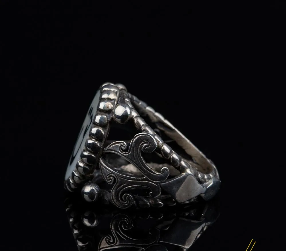 Qaf ق Ivory Handmade Silver Ring