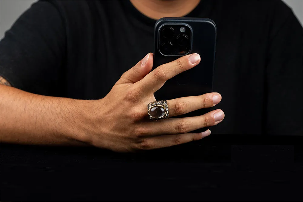 Masterpiece Collection Dur Al Najaf Rectangle Gold Plated Oxidized Ring