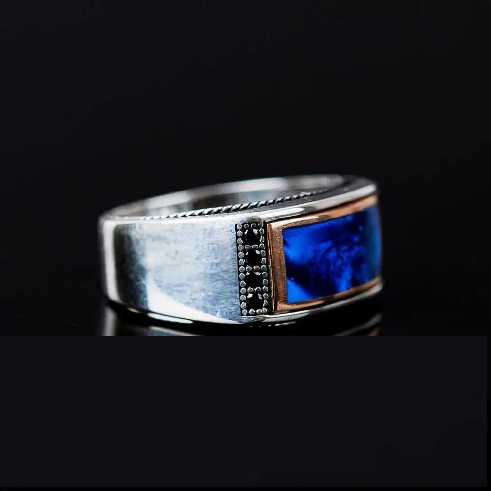 Elegant Cut Blue Mina Silver Ring