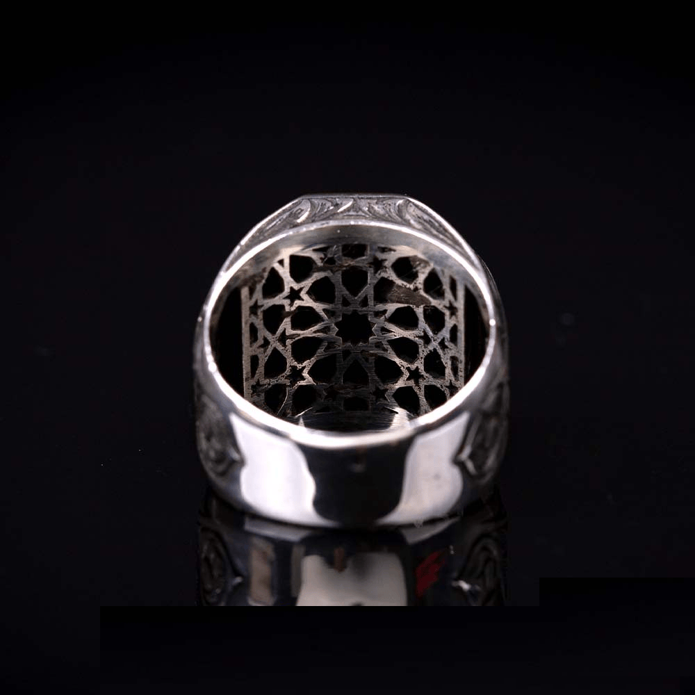 Crescent Star Hand Engraved Exclusive Silver Ring