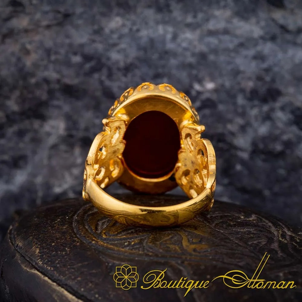 Red Yemeni Aqeeq D Shape Handcraft Women Ring