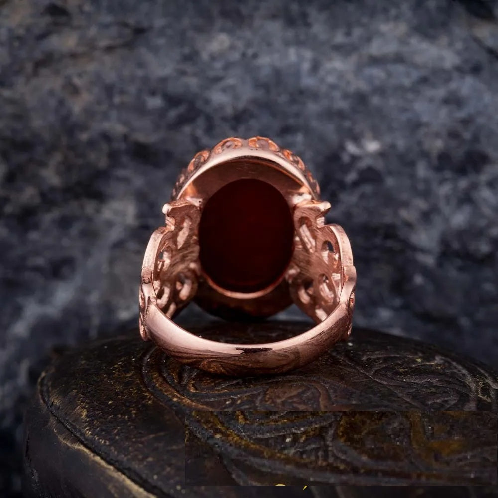 Red Yemeni Aqeeq D Shape Handcraft Women Ring